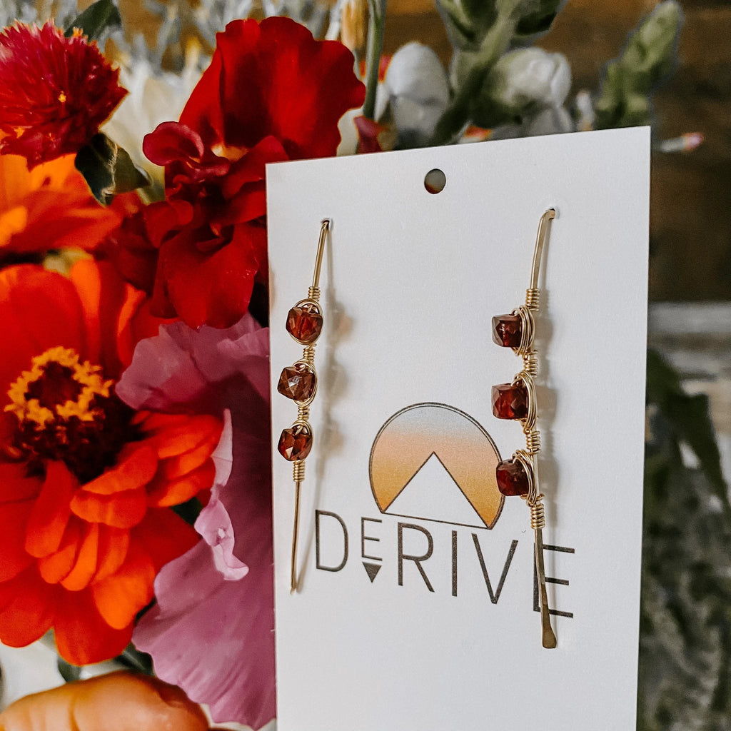 Ember Glow Garnet Threader Earrings by Derive Jewelry