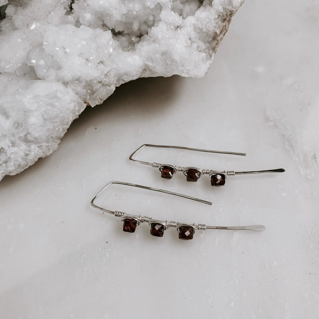 Ember Glow Garnet Threader Earrings by Derive Jewelry