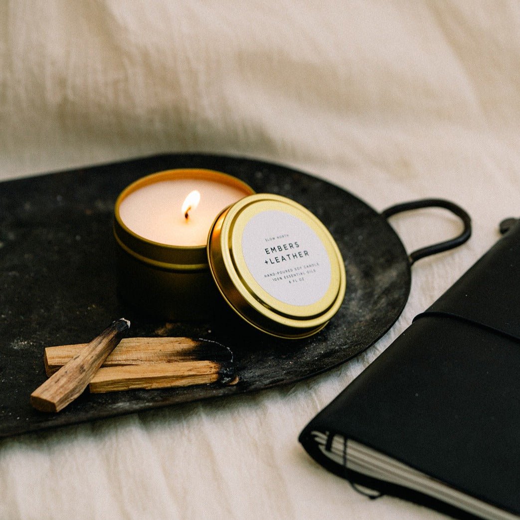 Embers + Leather - Vetiver + Cedar + Patchouli Travel Tin Candles La Vie Bien Embers + Leather - Vetiver + Cedar + Patchouli