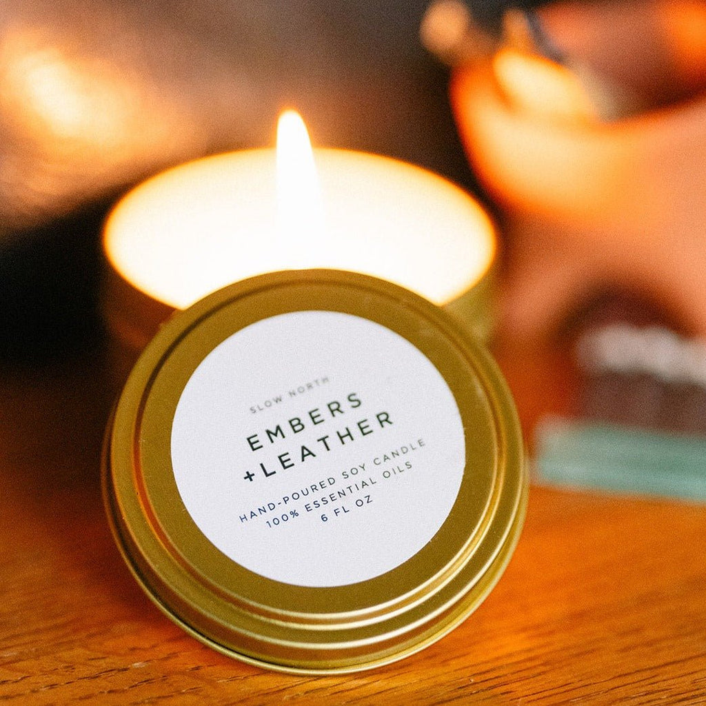 Embers + Leather - Vetiver + Cedar + Patchouli Travel Tin Candles La Vie Bien Embers + Leather - Vetiver + Cedar + Patchouli