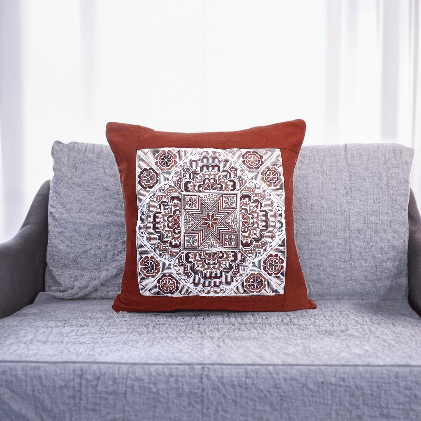 Embroidered Artisan Made Boho Style Star Cushion - Thailand Decor La Vie Bien Embroidered Artisan Made Boho Style Star Cushion - Thailand