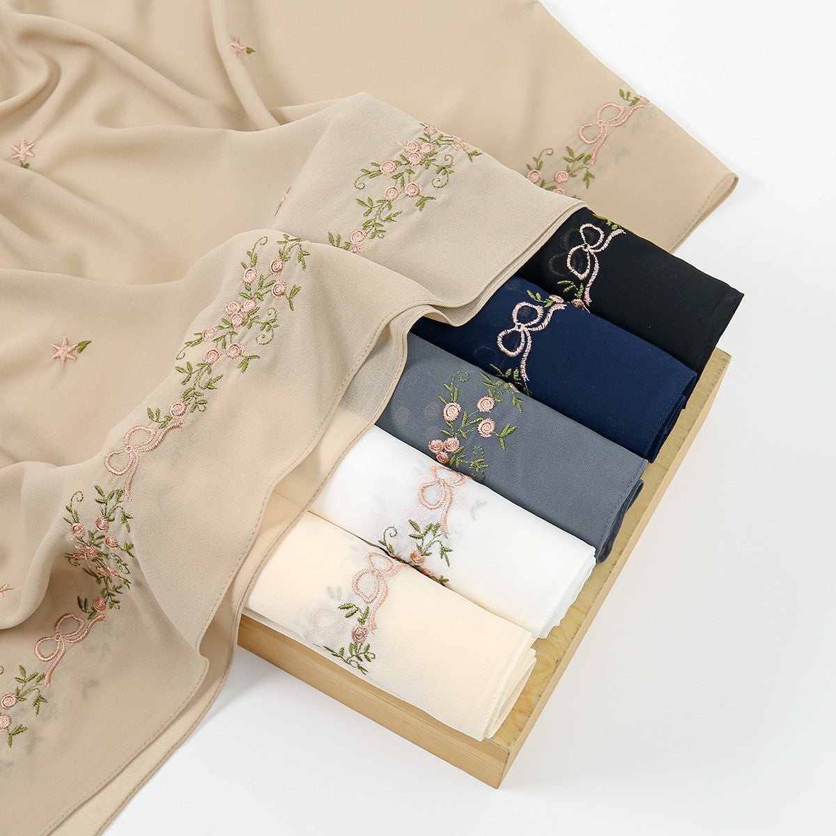 Embroidered Chiffon Hijab Scarf | Chiffon Hijab With Embroidery (MH220) La Vie Bien Embroidered Chiffon Hijab Scarf | Chiffon Hijab With Embroidery (MH220)