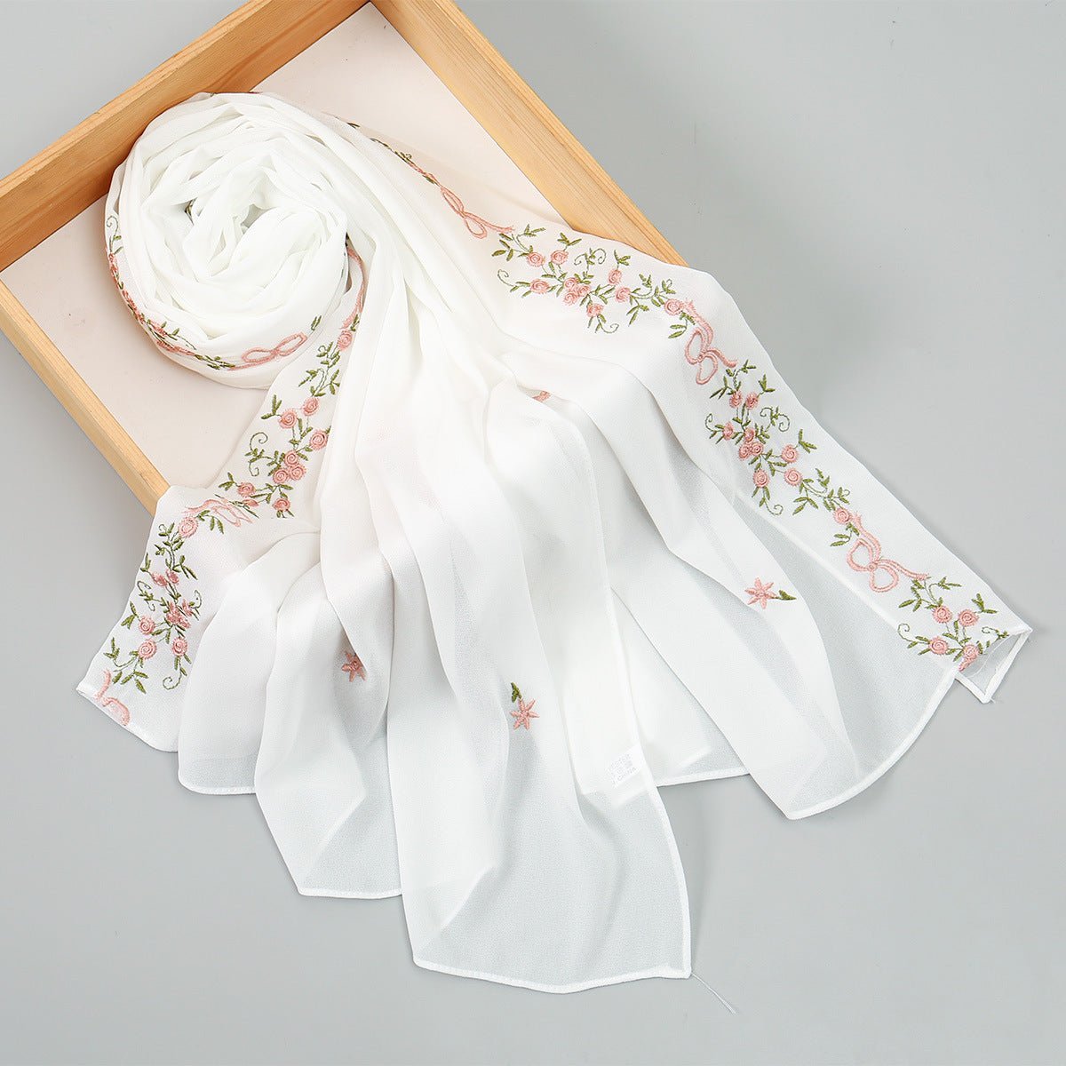 Embroidered Chiffon Hijab Scarf | Chiffon Hijab With Embroidery (MH220) La Vie Bien Embroidered Chiffon Hijab Scarf | Chiffon Hijab With Embroidery (MH220)