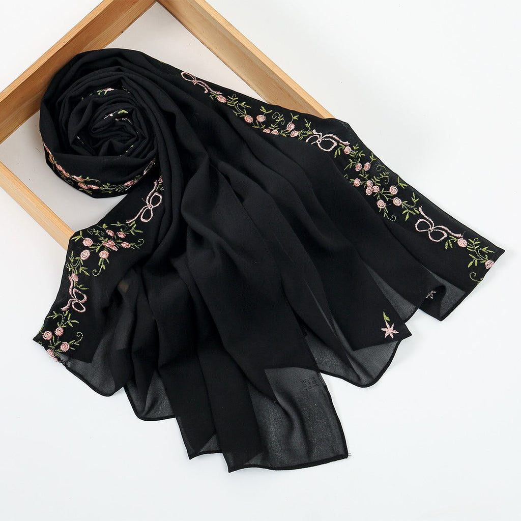 Embroidered Chiffon Hijab Scarf | Chiffon Hijab With Embroidery (MH220) La Vie Bien Embroidered Chiffon Hijab Scarf | Chiffon Hijab With Embroidery (MH220)