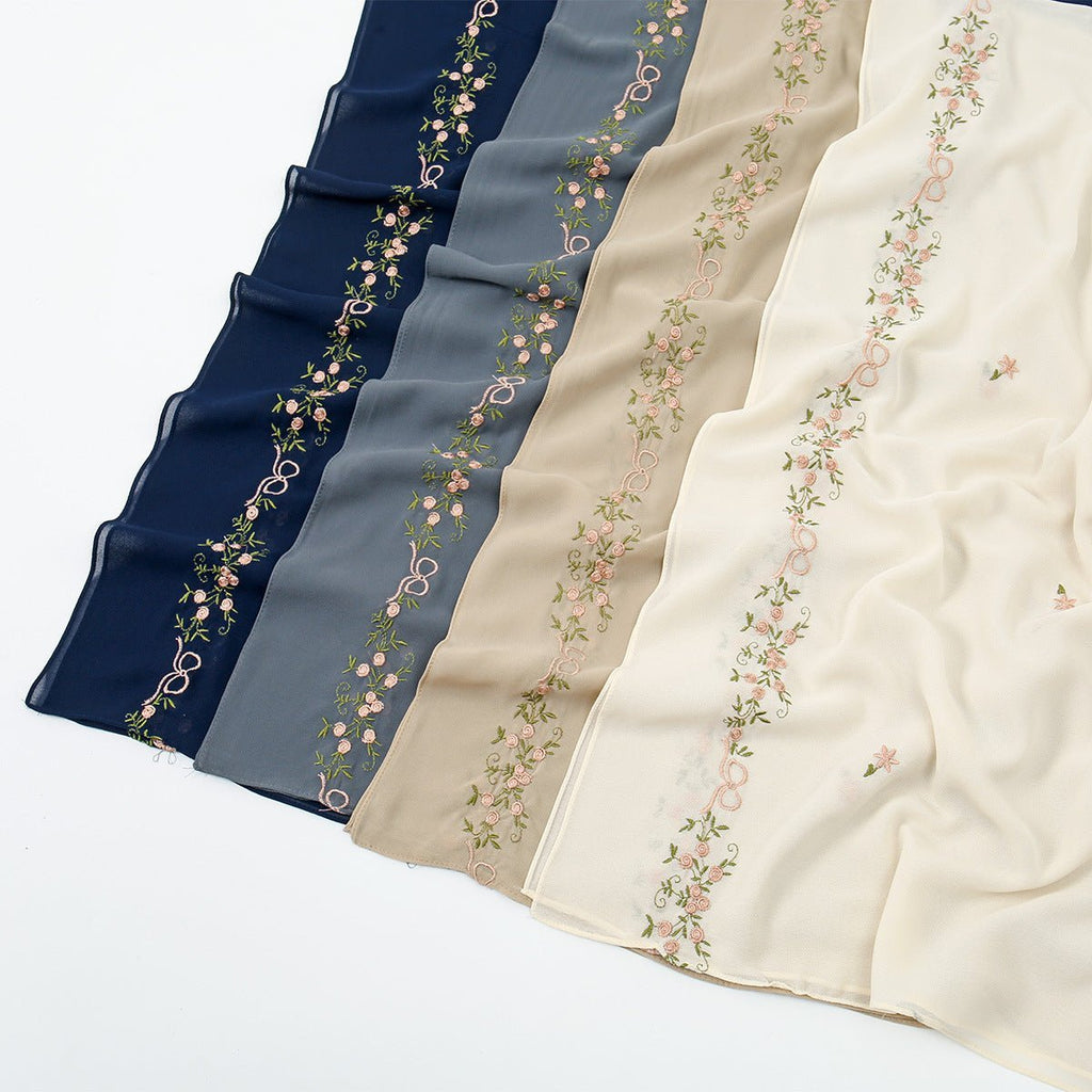 Embroidered Chiffon Hijab Scarf | Chiffon Hijab With Embroidery (MH220) La Vie Bien Embroidered Chiffon Hijab Scarf | Chiffon Hijab With Embroidery (MH220)