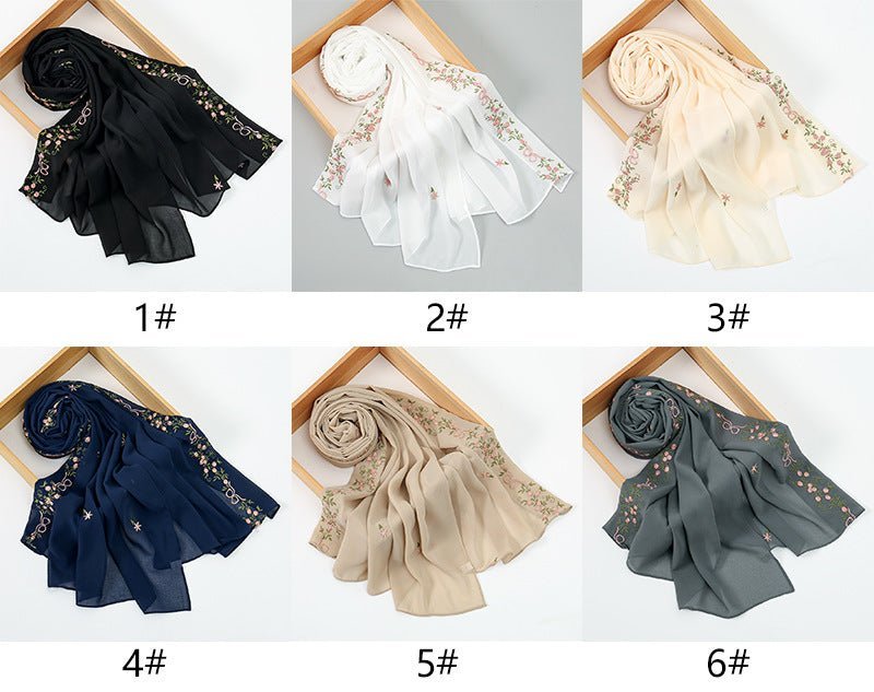Embroidered Chiffon Hijab Scarf | Chiffon Hijab With Embroidery (MH220) La Vie Bien Embroidered Chiffon Hijab Scarf | Chiffon Hijab With Embroidery (MH220)