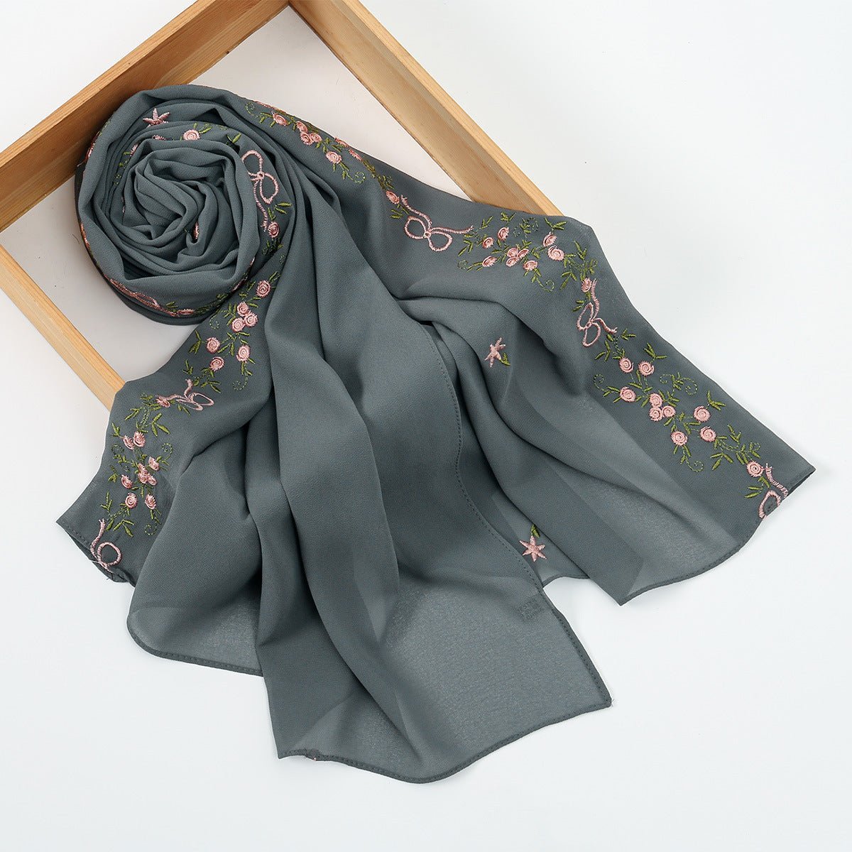 Embroidered Chiffon Hijab Scarf | Chiffon Hijab With Embroidery (MH220) La Vie Bien Embroidered Chiffon Hijab Scarf | Chiffon Hijab With Embroidery (MH220)