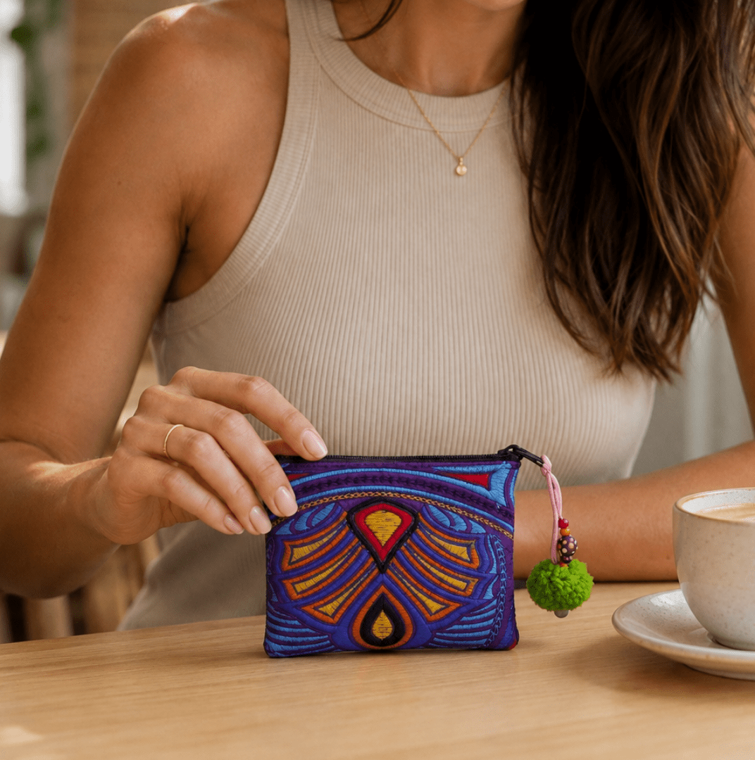 Embroidered Coin Purse Florals and Geometrics Assorted - Thailand Bags La Vie Bien Embroidered Coin Purse Florals and Geometrics Assorted - Thailand