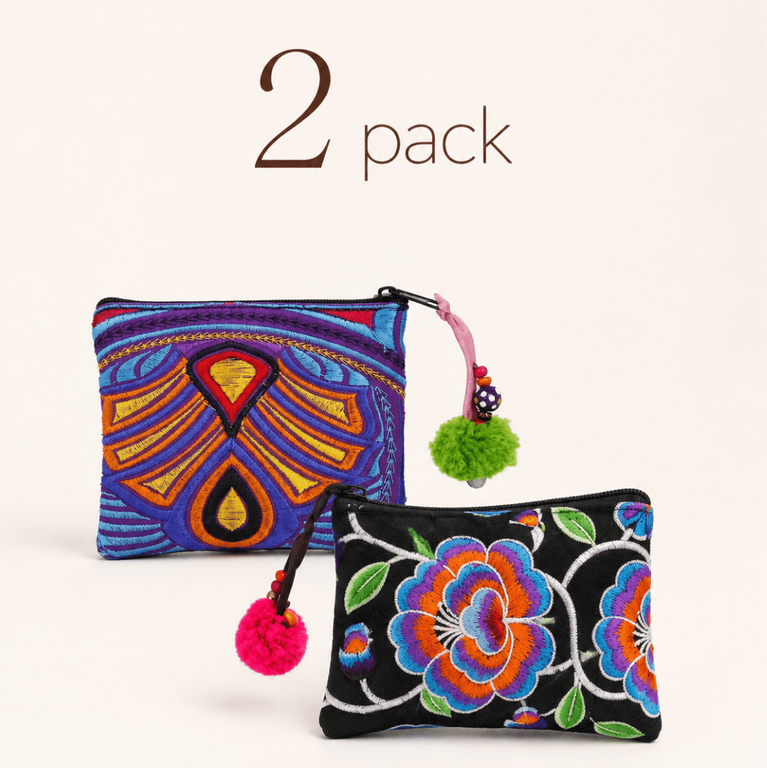 Embroidered Coin Purse Florals and Geometrics Assorted - Thailand Bags La Vie Bien Embroidered Coin Purse Florals and Geometrics Assorted - Thailand