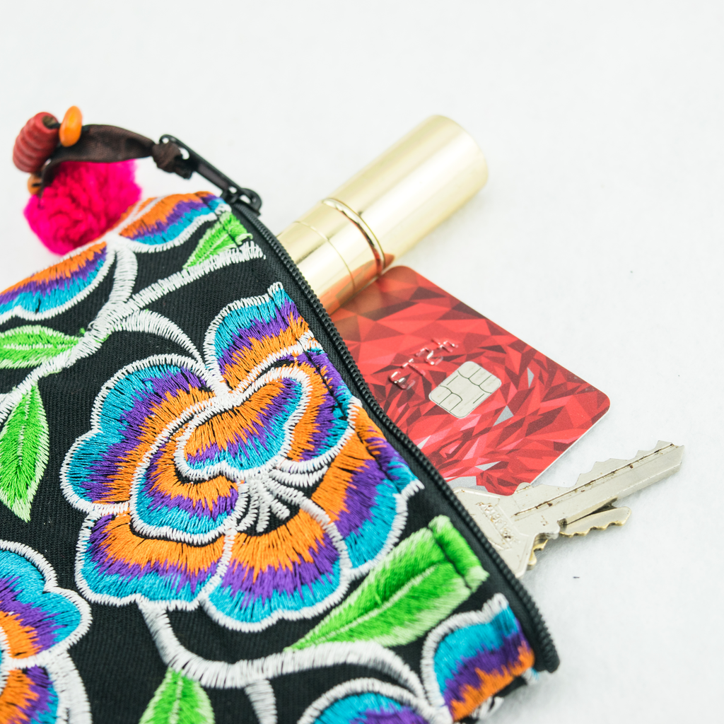 Embroidered Coin Purse Florals and Geometrics Assorted - Thailand Bags La Vie Bien Embroidered Coin Purse Florals and Geometrics Assorted - Thailand