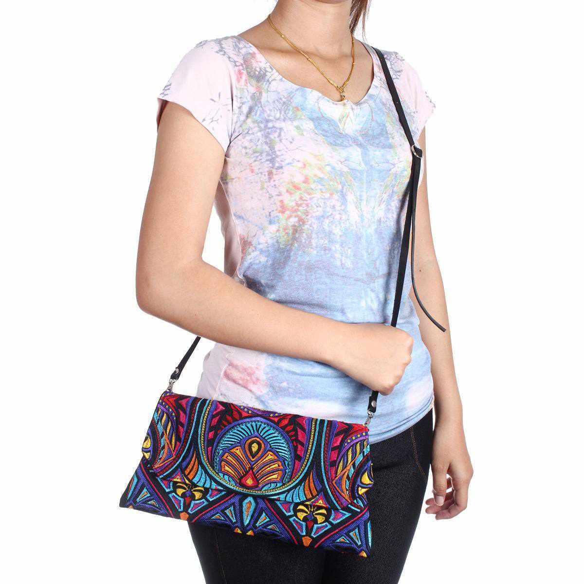 Embroidered Convertible Clutch | Crossbody Bag - Thailand Bags La Vie Bien Embroidered Convertible Clutch | Crossbody Bag - Thailand