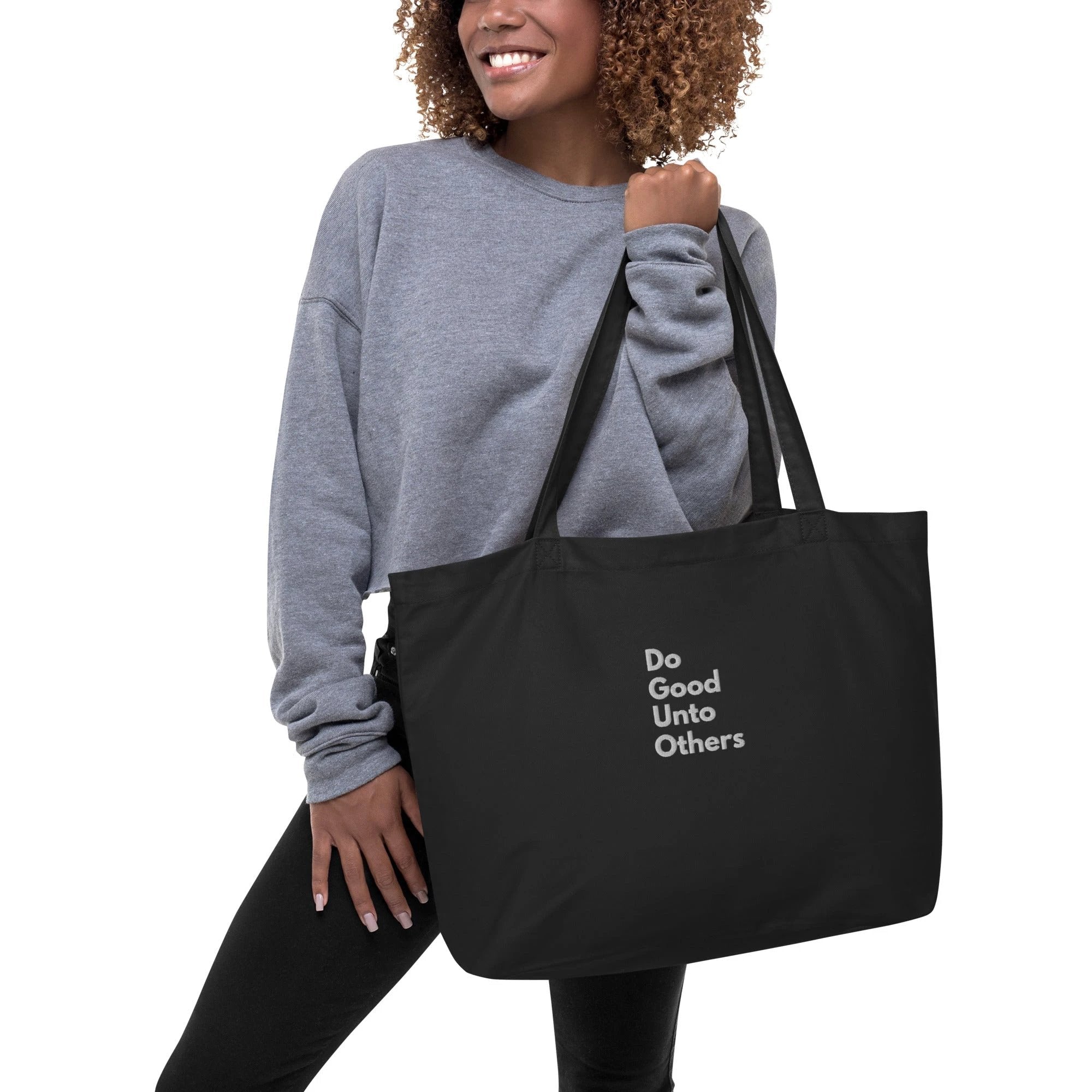 Embroidered Do good unto others (Golden rule) Large organic tote bag