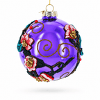 Embroidered Flowers on Purple Glass Ball Christmas Ornament Christmas Ornaments > Flowers La Vie Bien Embroidered Flowers on Purple Glass Ball Christmas Ornament