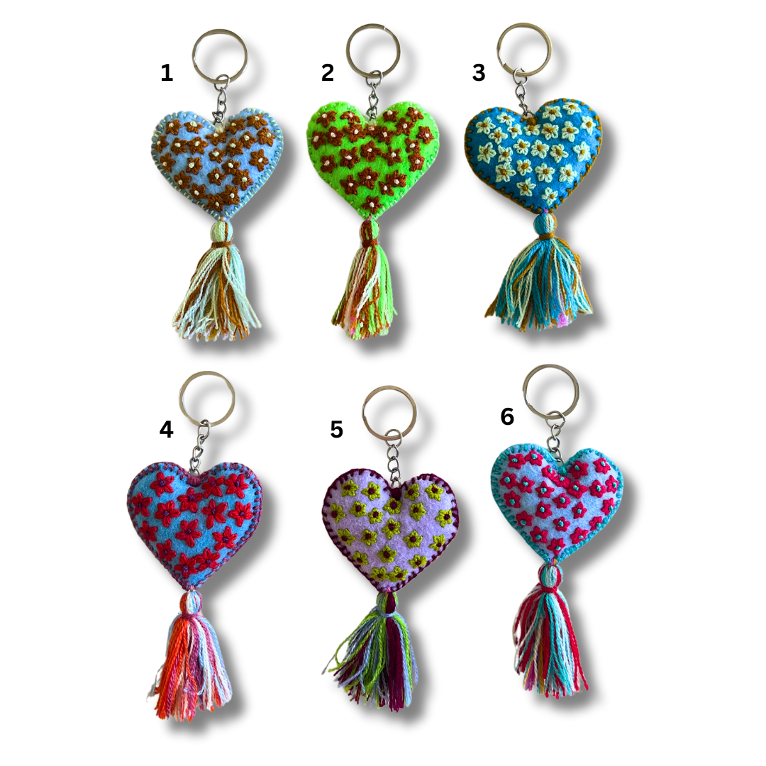 Embroidered Love Heart Tassel Keychain - Mexico Keychains La Vie Bien Embroidered Love Heart Tassel Keychain - Mexico