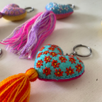 Embroidered Love Heart Tassel Keychain - Mexico Keychains La Vie Bien Embroidered Love Heart Tassel Keychain - Mexico