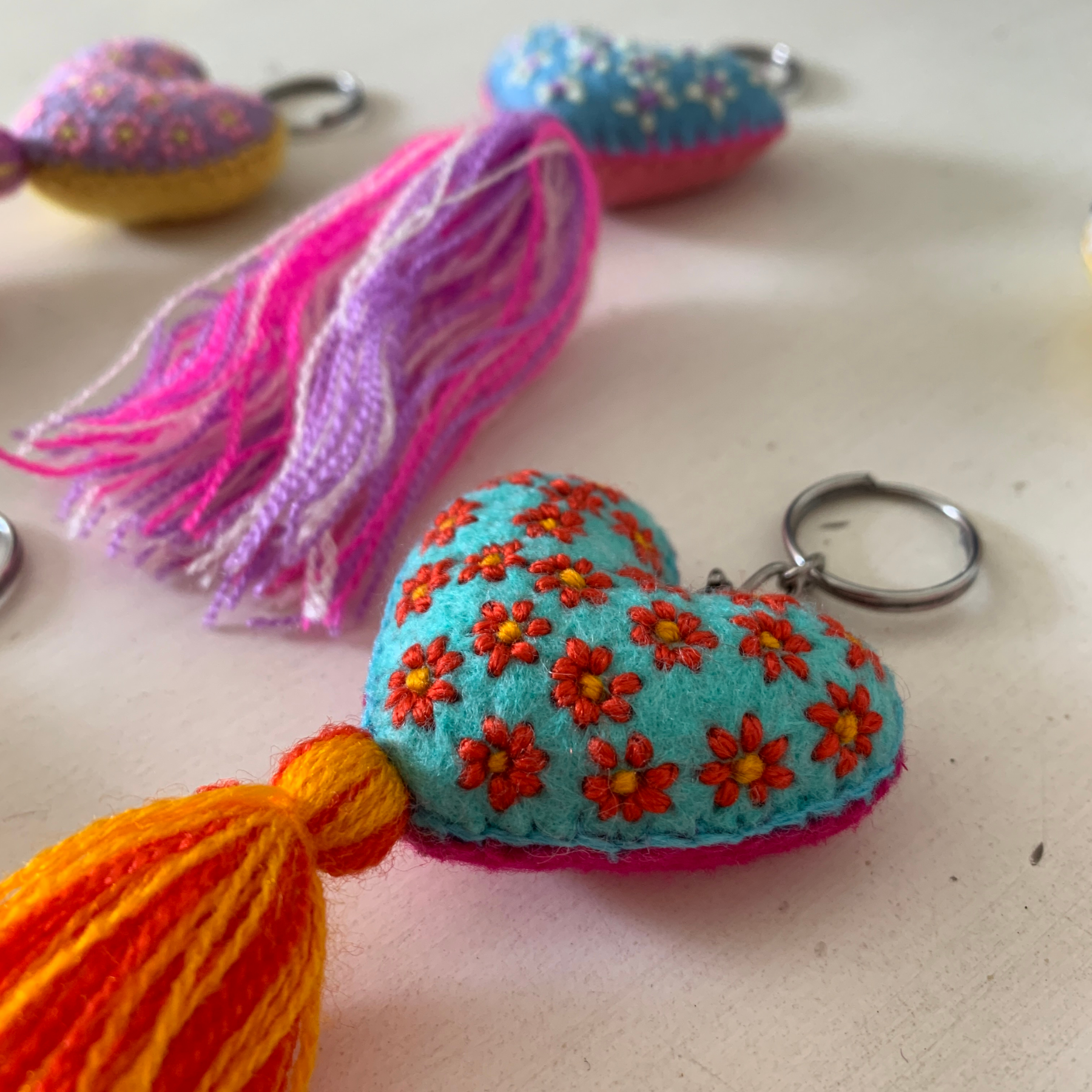 Embroidered Love Heart Tassel Keychain - Mexico Keychains La Vie Bien Embroidered Love Heart Tassel Keychain - Mexico