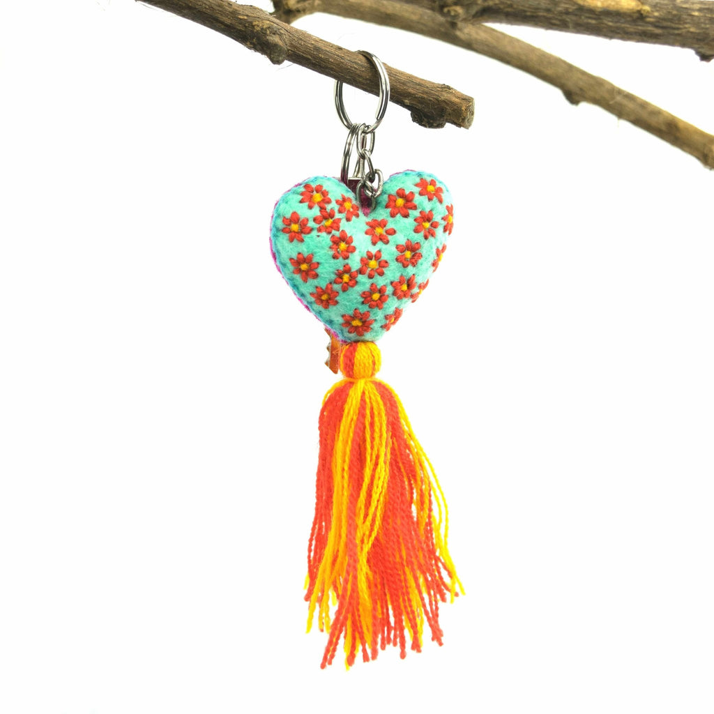 Embroidered Love Heart Tassel Keychain - Mexico Keychains La Vie Bien Embroidered Love Heart Tassel Keychain - Mexico