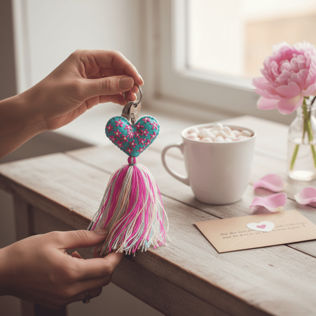 Embroidered Love Heart Tassel Keychain - Mexico Keychains La Vie Bien Embroidered Love Heart Tassel Keychain - Mexico