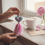 Embroidered Love Heart Tassel Keychain - Mexico Keychains La Vie Bien Embroidered Love Heart Tassel Keychain - Mexico