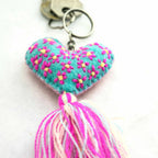 Embroidered Love Heart Tassel Keychain - Mexico Keychains La Vie Bien Embroidered Love Heart Tassel Keychain - Mexico