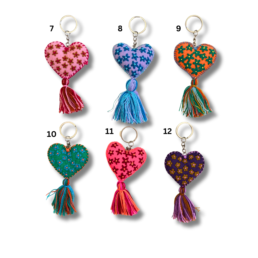 Embroidered Love Heart Tassel Keychain - Mexico Keychains La Vie Bien Embroidered Love Heart Tassel Keychain - Mexico