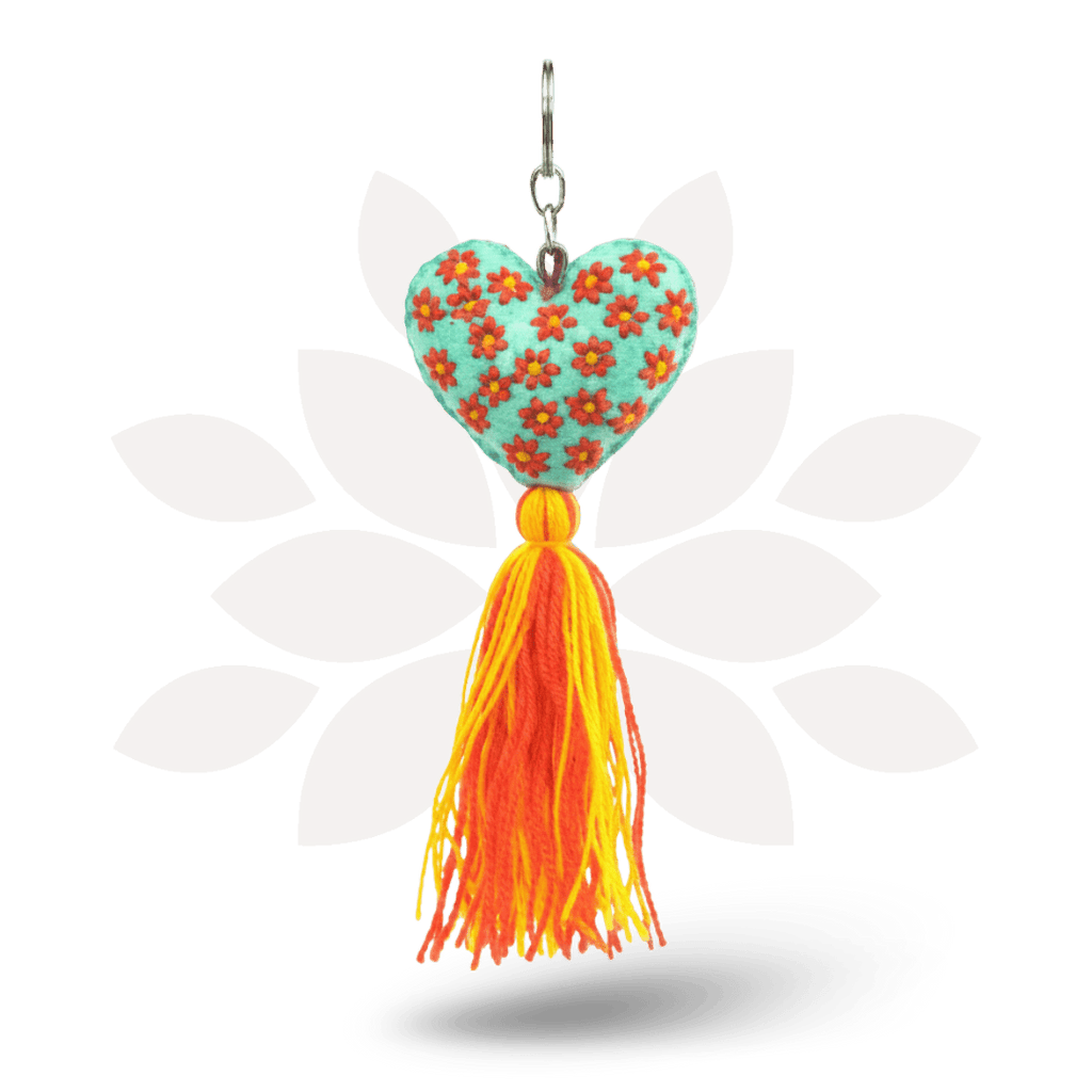 Embroidered Love Heart Tassel Keychain - Mexico Keychains La Vie Bien Embroidered Love Heart Tassel Keychain - Mexico