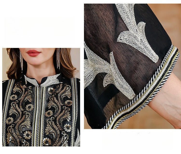 Embroidered Mesh Party Abaya (MA414) La Vie Bien Embroidered Mesh Party Abaya (MA414)