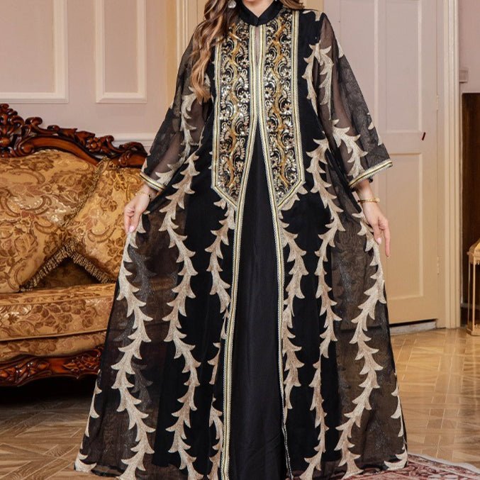 Embroidered Mesh Party Abaya (MA414) La Vie Bien Embroidered Mesh Party Abaya (MA414)