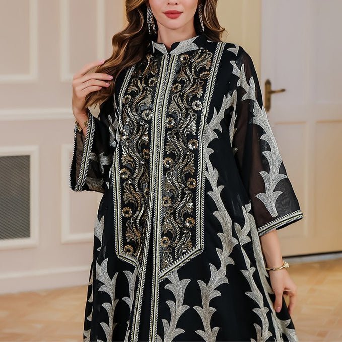 Embroidered Mesh Party Abaya (MA414) La Vie Bien Embroidered Mesh Party Abaya (MA414)