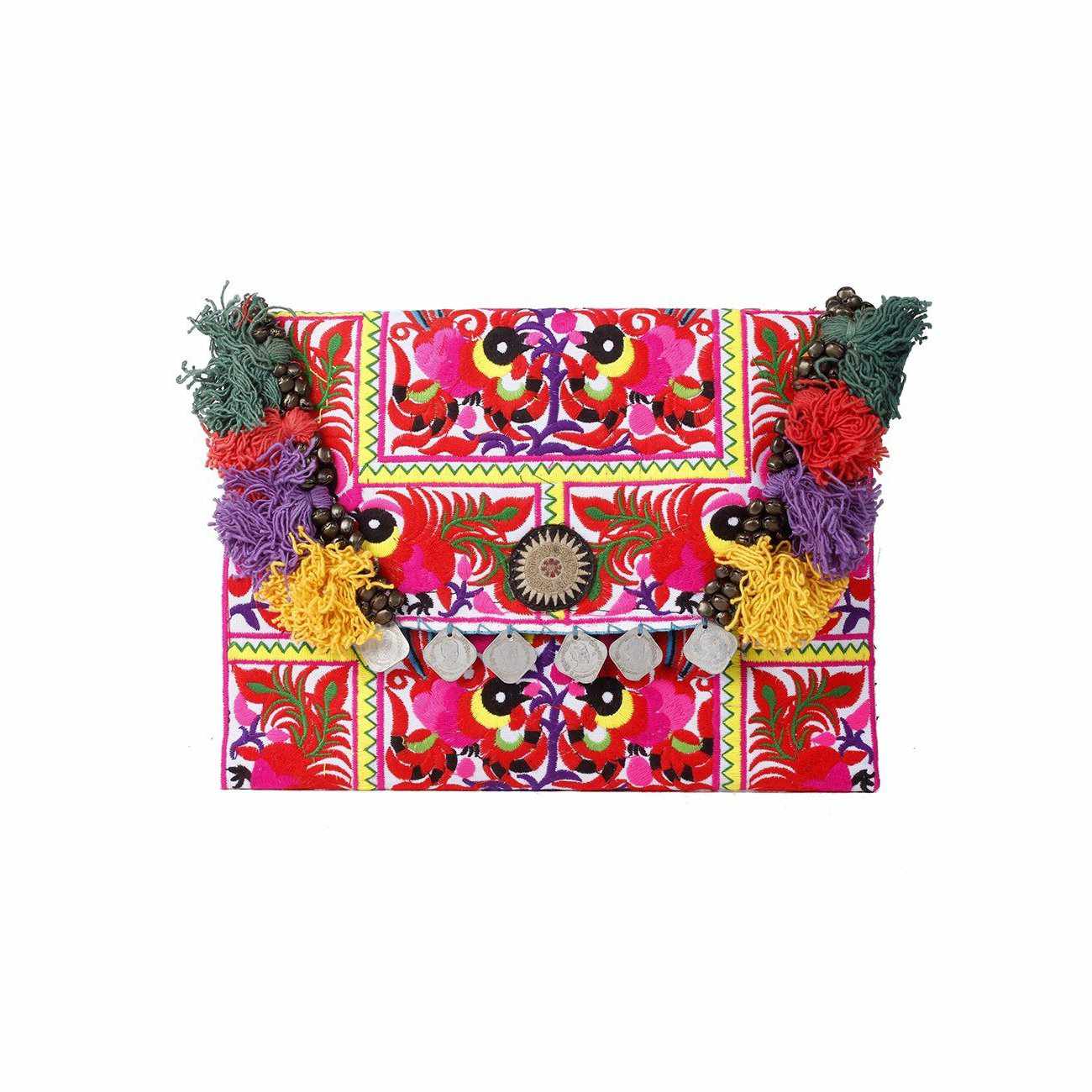 Embroidered Multi Tassel Clutch Bag | IPad Case - Thailand Bags La Vie Bien Embroidered Multi Tassel Clutch Bag | IPad Case - Thailand