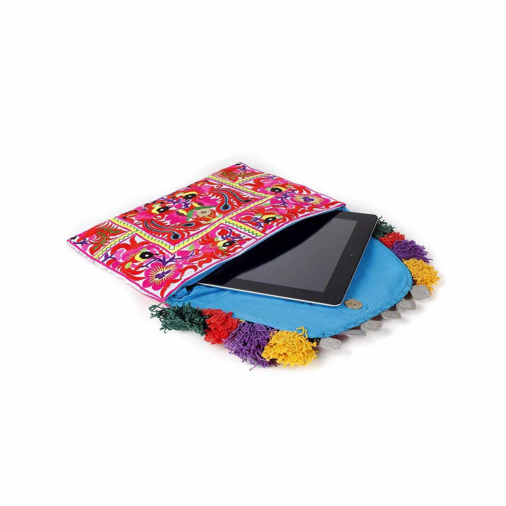 Embroidered Multi Tassel Clutch Bag | IPad Case - Thailand Bags La Vie Bien Embroidered Multi Tassel Clutch Bag | IPad Case - Thailand
