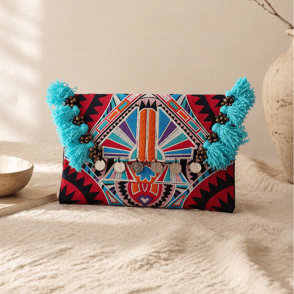 Embroidered Multi Tassel Clutch Bag | IPad Case - Thailand Bags La Vie Bien Embroidered Multi Tassel Clutch Bag | IPad Case - Thailand