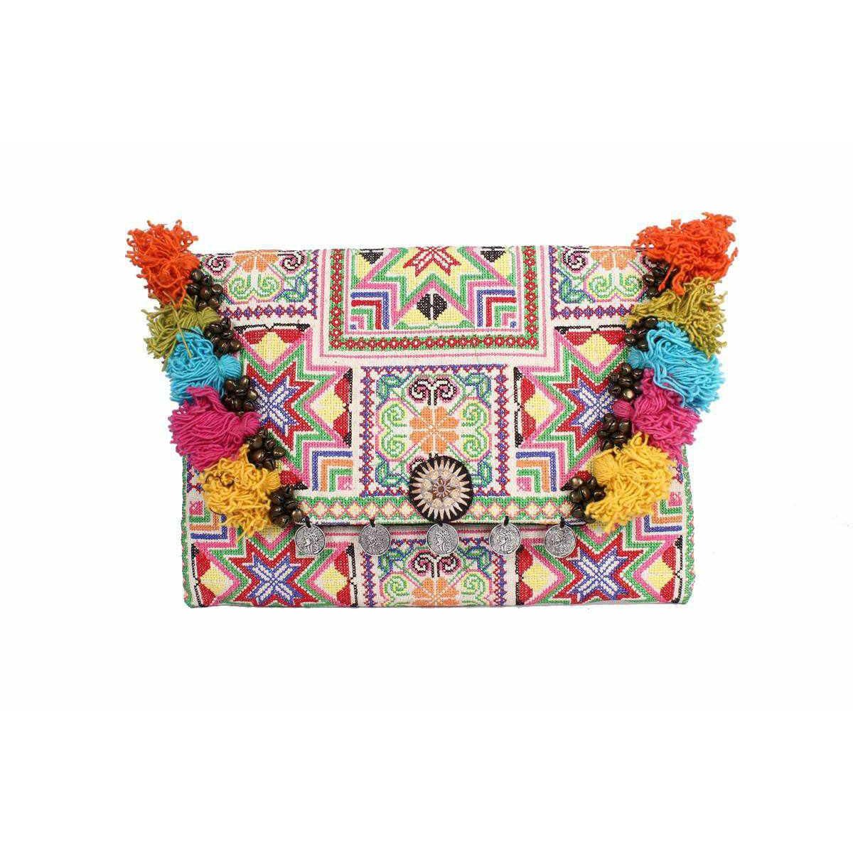 Embroidered Multi Tassel Clutch Bag | IPad Case - Thailand Bags La Vie Bien Embroidered Multi Tassel Clutch Bag | IPad Case - Thailand