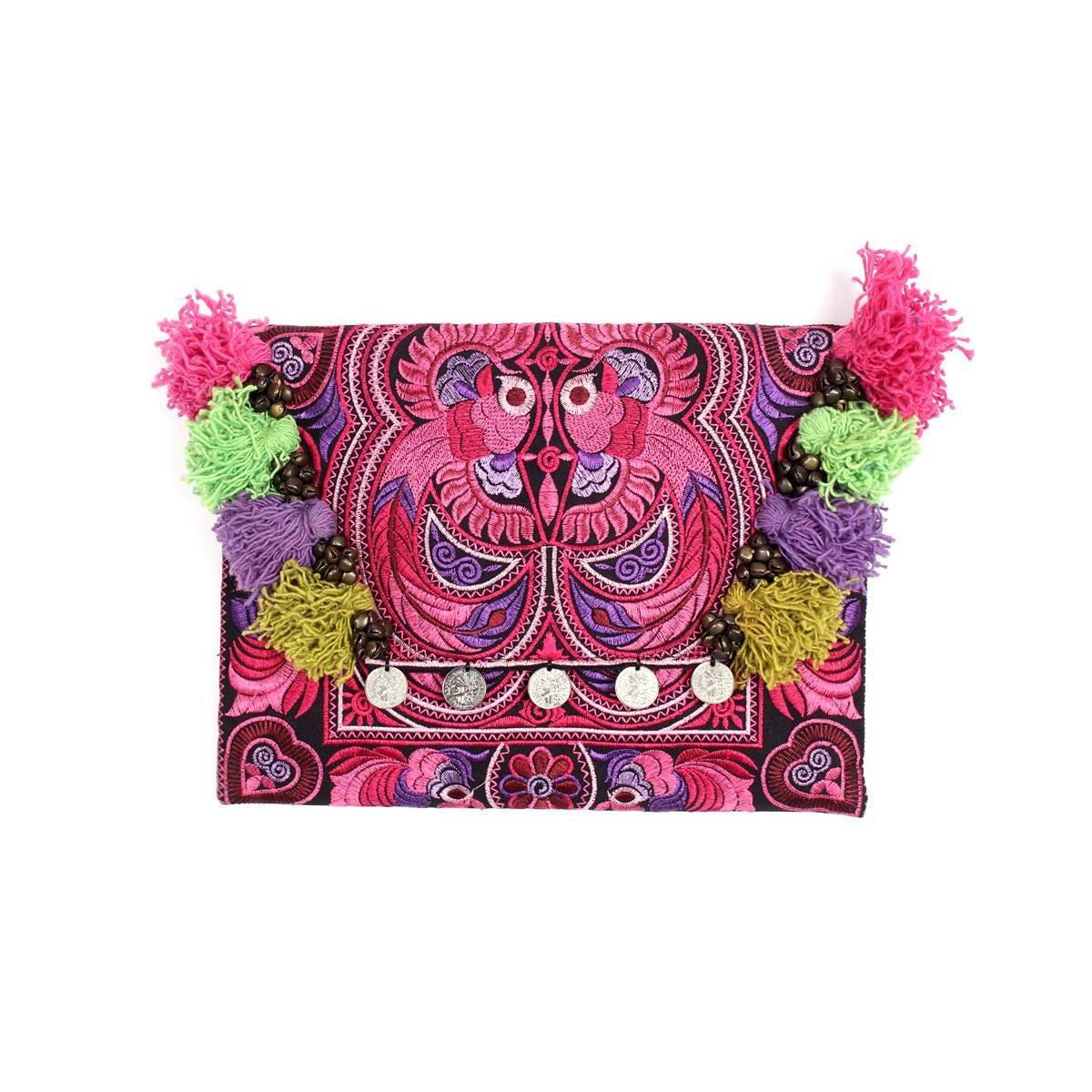 Embroidered Multi Tassel Clutch Bag | IPad Case - Thailand Bags La Vie Bien Embroidered Multi Tassel Clutch Bag | IPad Case - Thailand