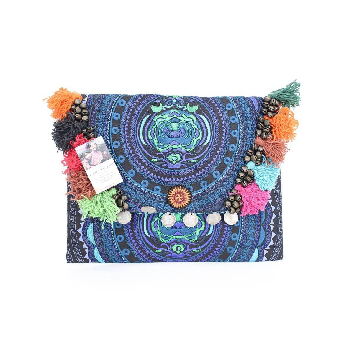 Embroidered Multi Tassel Clutch Bag | IPad Case - Thailand Bags La Vie Bien Embroidered Multi Tassel Clutch Bag | IPad Case - Thailand