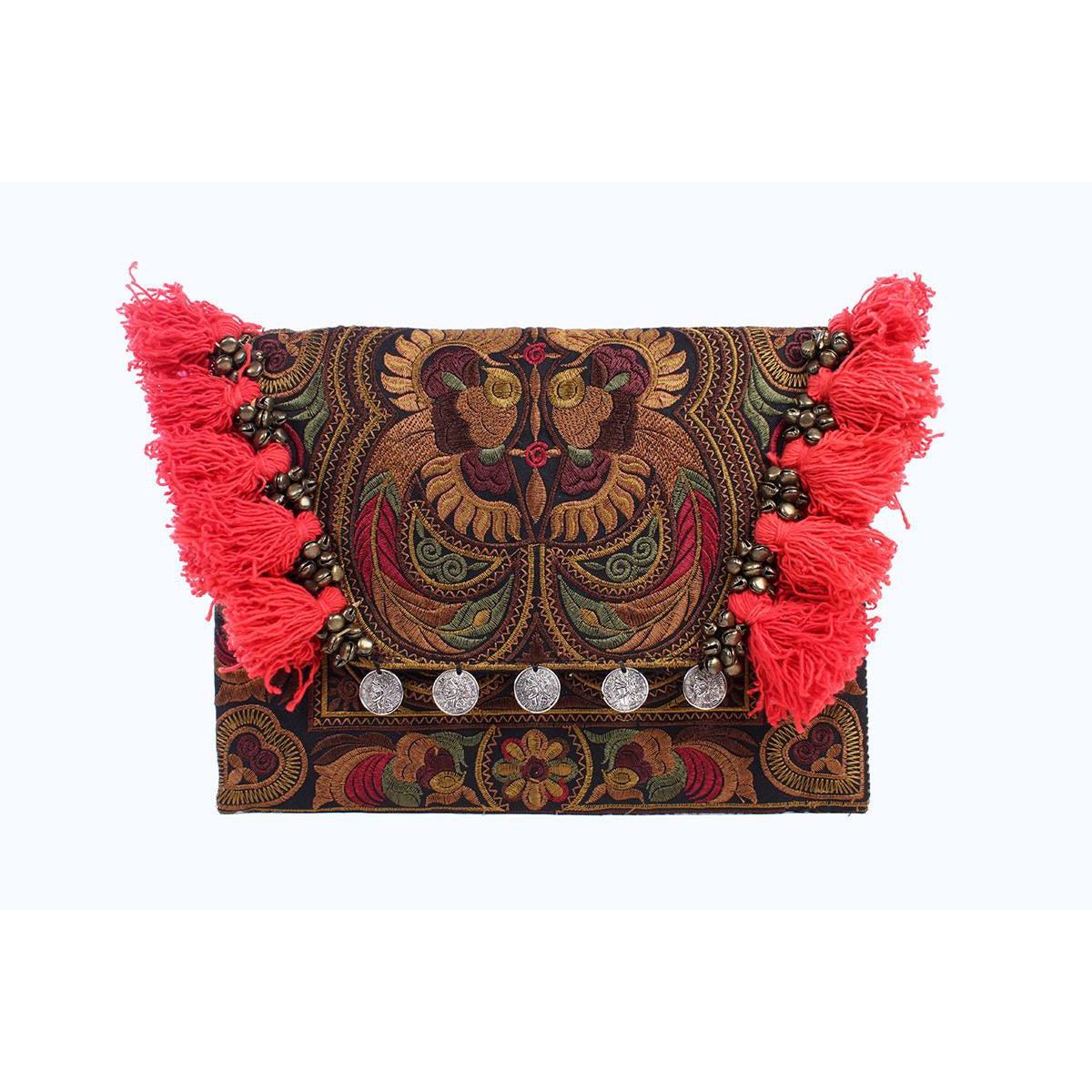 Embroidered Multi Tassel Clutch Bag | IPad Case - Thailand Bags La Vie Bien Embroidered Multi Tassel Clutch Bag | IPad Case - Thailand