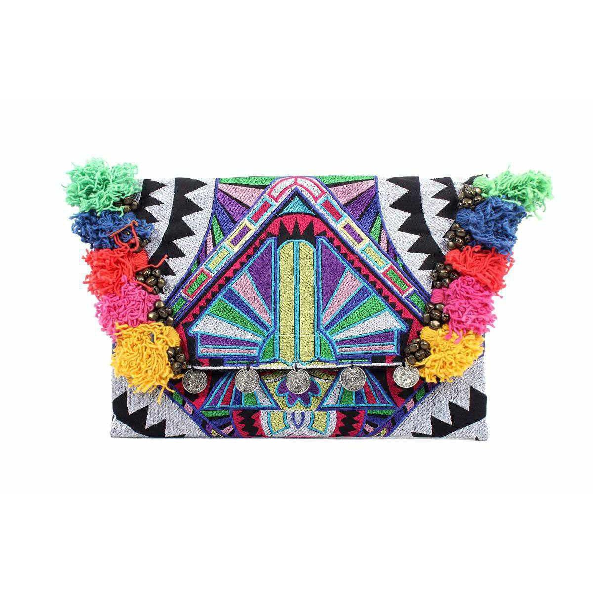 Embroidered Multi Tassel Clutch Bag | IPad Case - Thailand Bags La Vie Bien Embroidered Multi Tassel Clutch Bag | IPad Case - Thailand