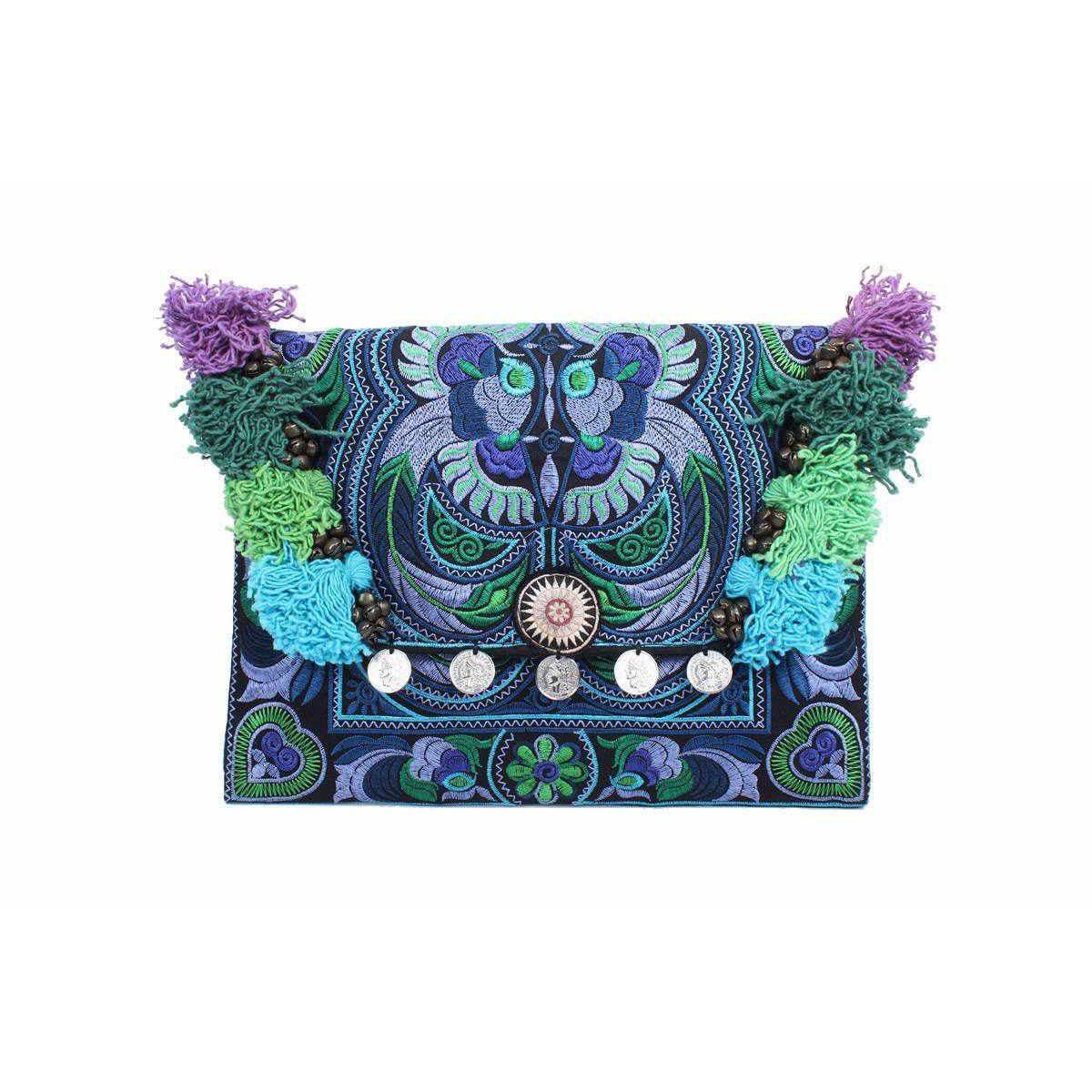 Embroidered Multi Tassel Clutch Bag | IPad Case - Thailand Bags La Vie Bien Embroidered Multi Tassel Clutch Bag | IPad Case - Thailand
