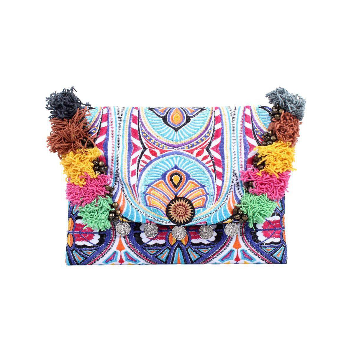Embroidered Multi Tassel Clutch Bag | IPad Case - Thailand Bags La Vie Bien Embroidered Multi Tassel Clutch Bag | IPad Case - Thailand