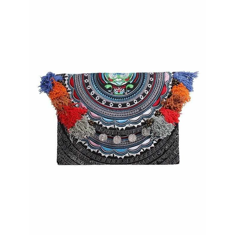 Embroidered Multi Tassel Clutch Bag | IPad Case - Thailand Bags La Vie Bien Embroidered Multi Tassel Clutch Bag | IPad Case - Thailand