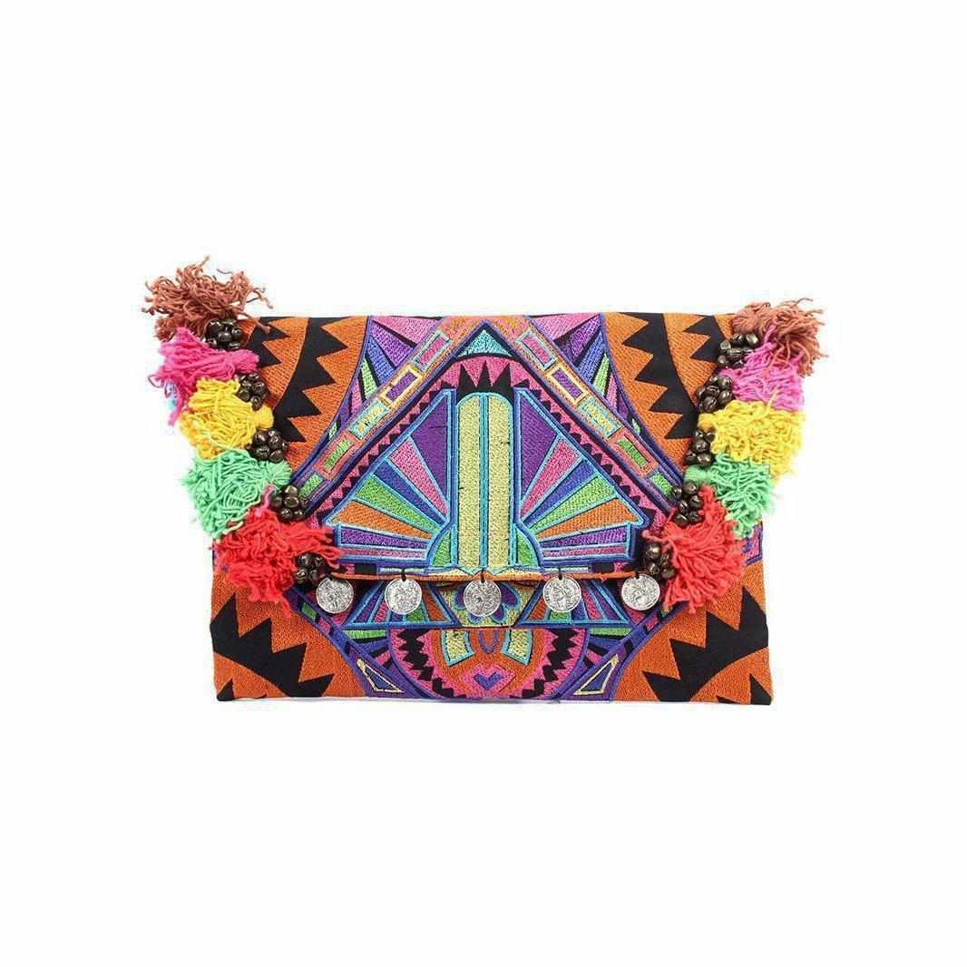 Embroidered Multi Tassel Clutch Bag | IPad Case - Thailand Bags La Vie Bien Embroidered Multi Tassel Clutch Bag | IPad Case - Thailand