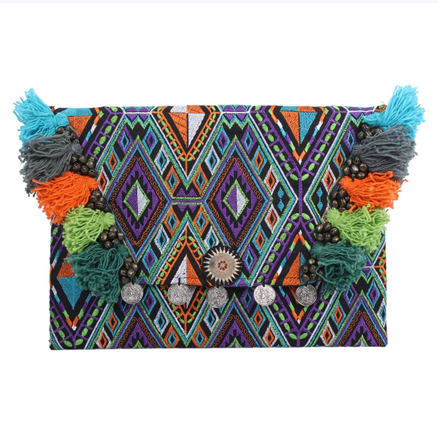 Embroidered Multi Tassel Clutch Bag | IPad Case - Thailand Bags La Vie Bien Embroidered Multi Tassel Clutch Bag | IPad Case - Thailand