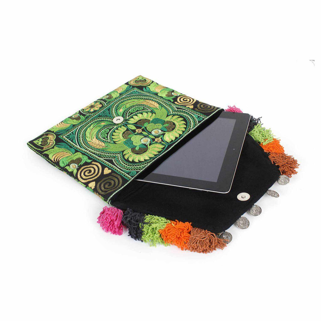 Embroidered Multi Tassel Clutch Bag | IPad Case - Thailand Bags La Vie Bien Embroidered Multi Tassel Clutch Bag | IPad Case - Thailand