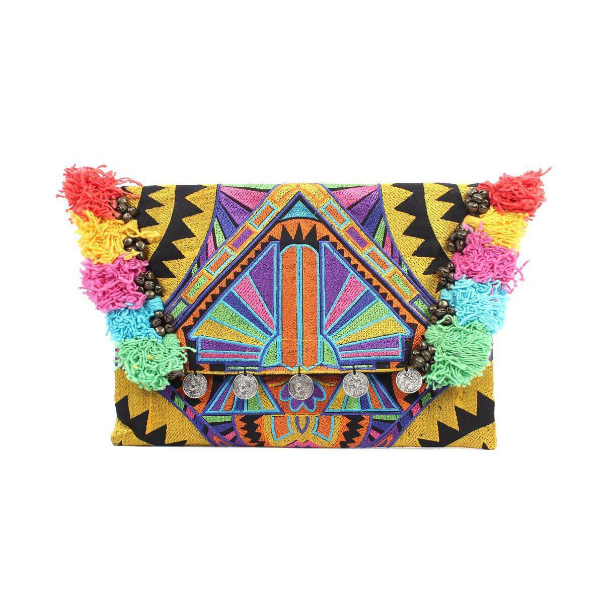 Embroidered Multi Tassel Clutch Bag | IPad Case - Thailand Bags La Vie Bien Embroidered Multi Tassel Clutch Bag | IPad Case - Thailand