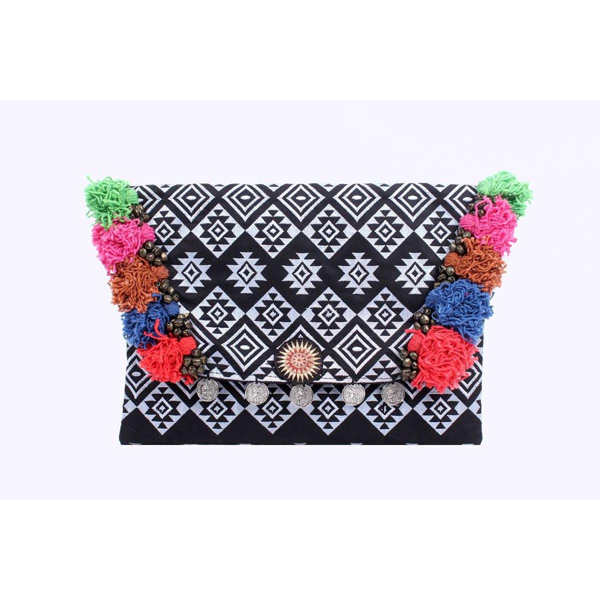 Embroidered Multi Tassel Clutch Bag | IPad Case - Thailand Bags La Vie Bien Embroidered Multi Tassel Clutch Bag | IPad Case - Thailand