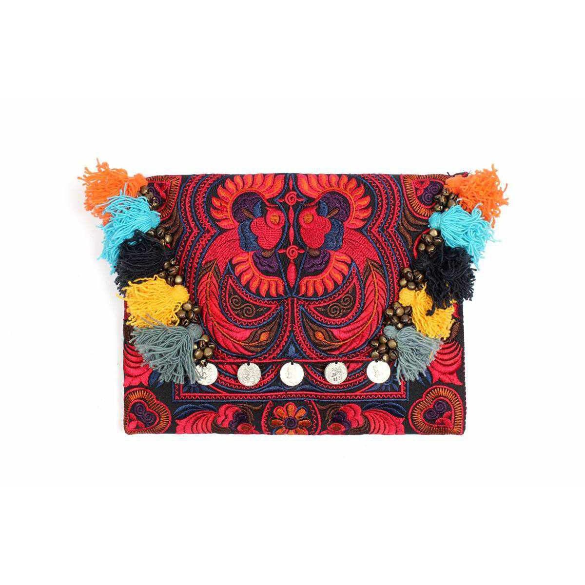 Embroidered Multi Tassel Clutch Bag | IPad Case - Thailand Bags La Vie Bien Embroidered Multi Tassel Clutch Bag | IPad Case - Thailand