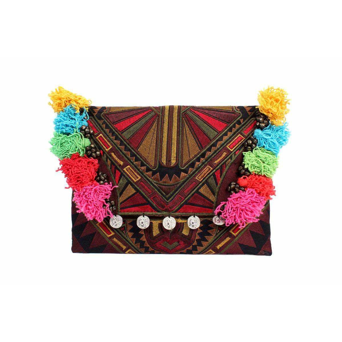 Embroidered Multi Tassel Clutch Bag | IPad Case - Thailand Bags La Vie Bien Embroidered Multi Tassel Clutch Bag | IPad Case - Thailand