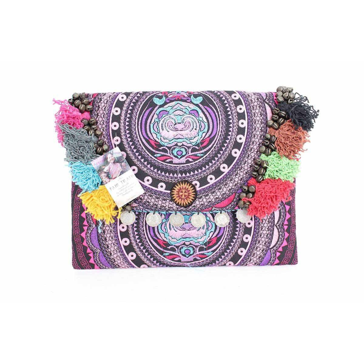 Embroidered Multi Tassel Clutch Bag | IPad Case - Thailand Bags La Vie Bien Embroidered Multi Tassel Clutch Bag | IPad Case - Thailand