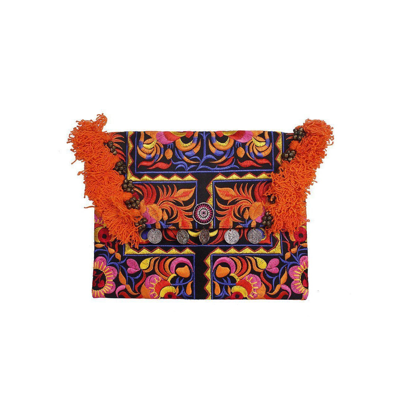 Embroidered Multi Tassel Clutch Bag | IPad Case - Thailand Bags La Vie Bien Embroidered Multi Tassel Clutch Bag | IPad Case - Thailand