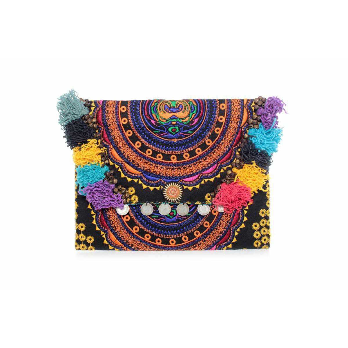 Embroidered Multi Tassel Clutch Bag | IPad Case - Thailand Bags La Vie Bien Embroidered Multi Tassel Clutch Bag | IPad Case - Thailand